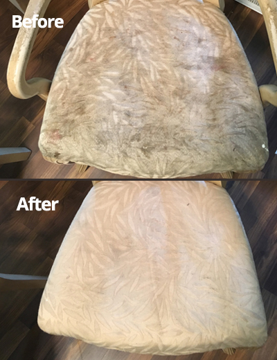 Before and after shot of chair cleaning