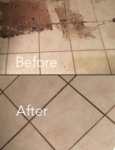 Before and after shot of tile cleaning