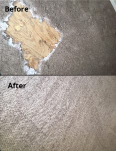 Before and after shot of carpet repair