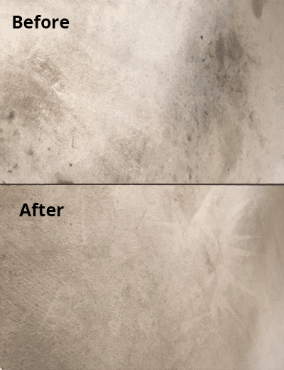 A before-and-after shot of carpet stain removal