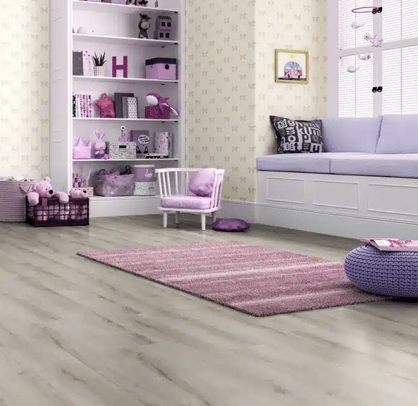 A living room with laminate flooring