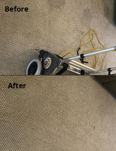 A before-and-after shot of a carpet.