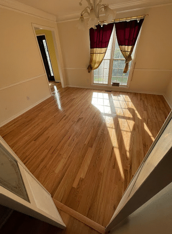 Hardwood flooring in a room.