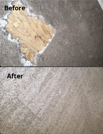 a torn carpet reparied