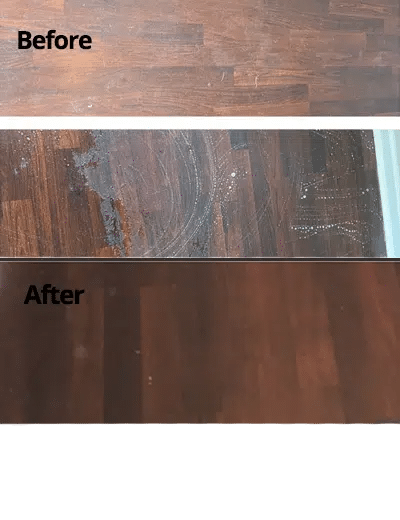 before and after of a wooden floor cleaned
