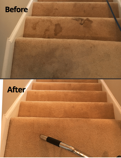 before of a stained carpet vs after being cleaned