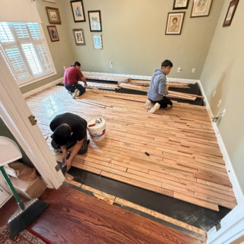 A vinyl plank flooring installation