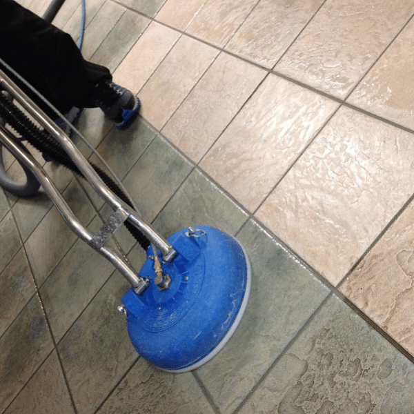 Tile cleaning in process