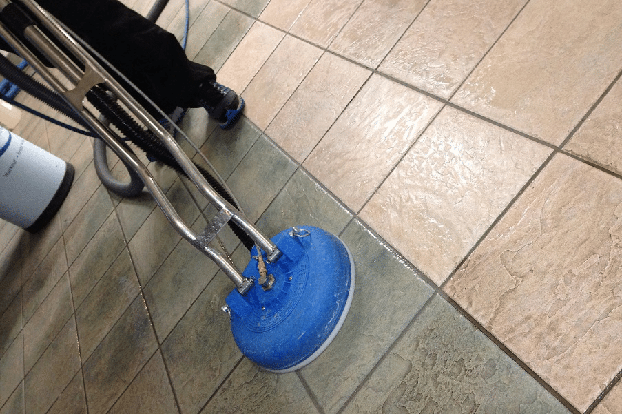 Tile cleaning in process